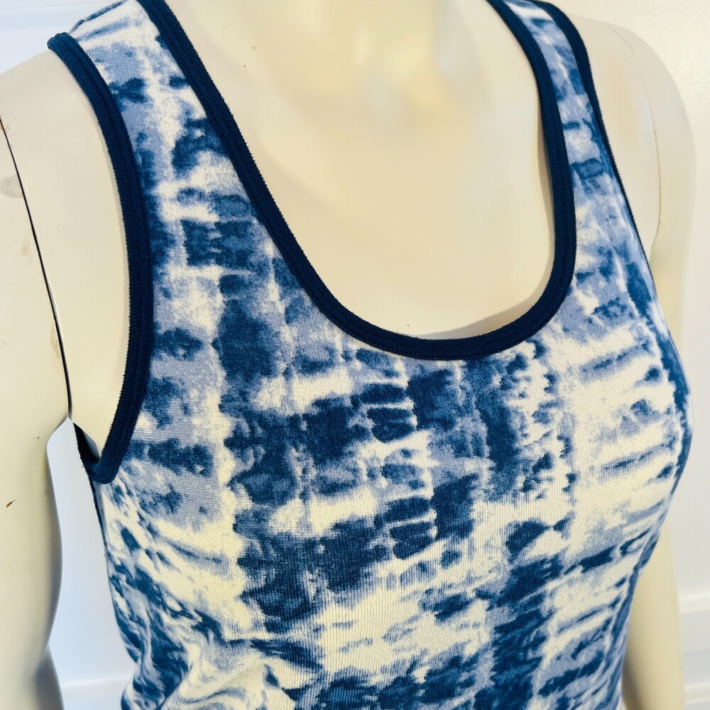Lucky Brand Tank Top Womens L Blue and White Tie Dye Ringer Trim Neckline - Picture 2 of 11
